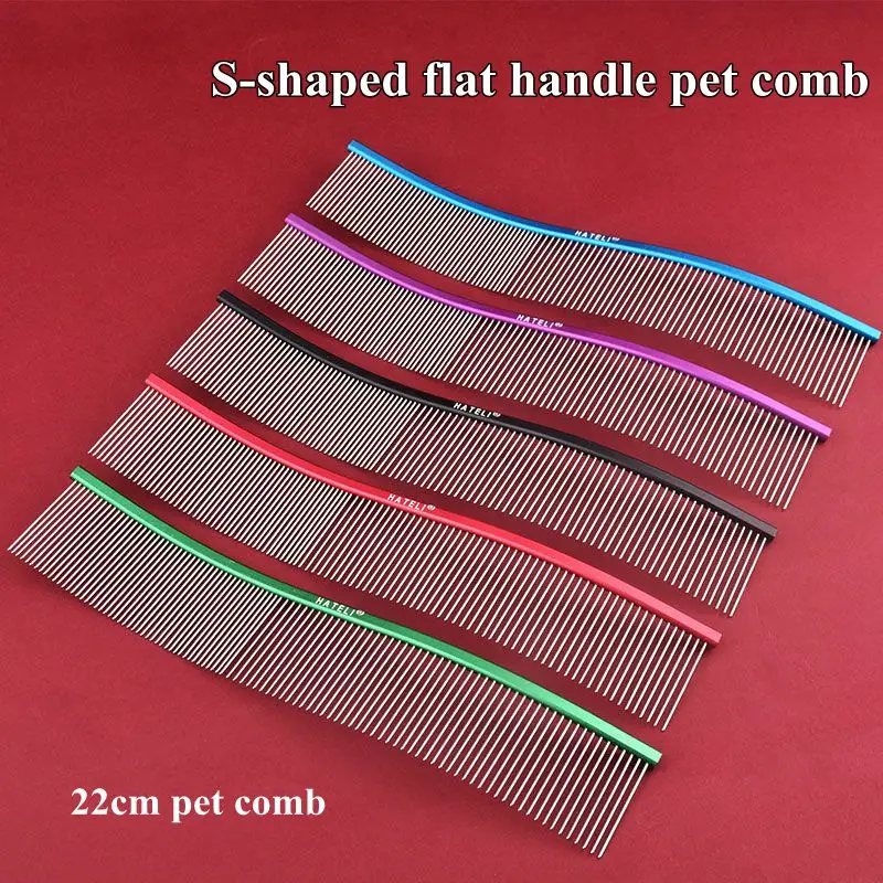 22cm Color Pet Comb Professional Stainless Steel Pet Grooming Comb Dense Sparse Teeth Dog Cat Cleaning Brush Hair Removal Combb