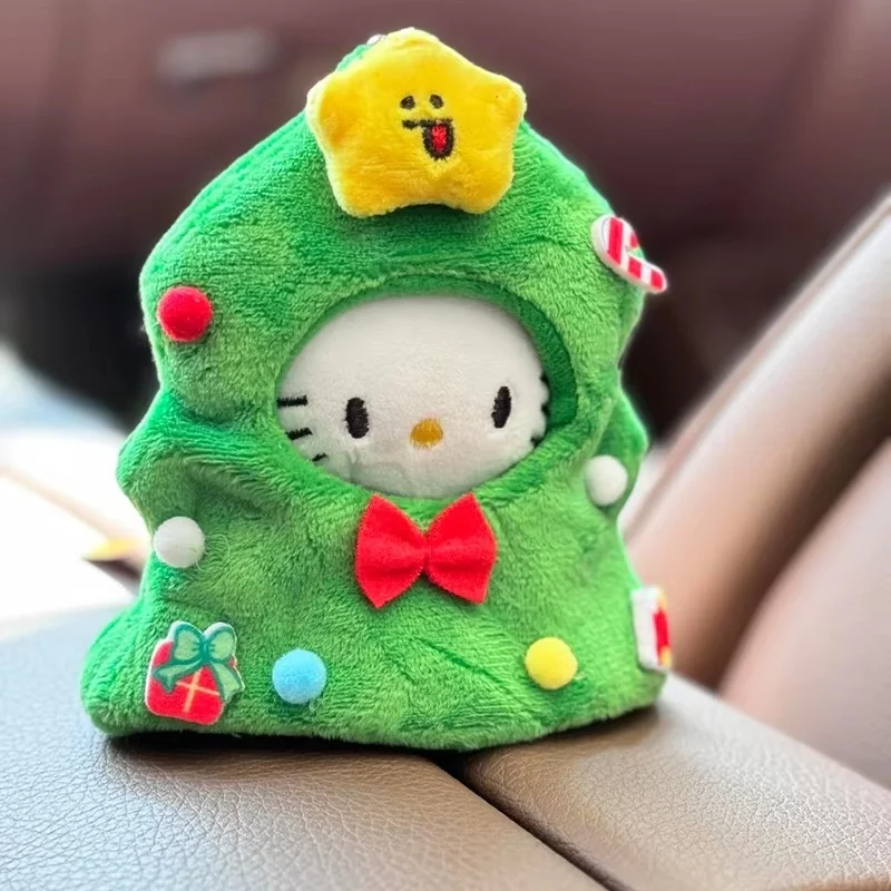 New Kawaii Hello Kitty Cute Christmas Tree Dress Up Doll Detachable Headgear Cartoon Bag Plush Pendant Keychain Decorative Toys