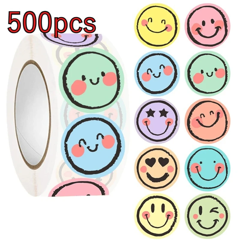 500 Adesivos Redondos Coloridos – Expressões em Gradiente Pastel, Etiquetas Fosco Autoadesivas para Scrapbooking e Diários