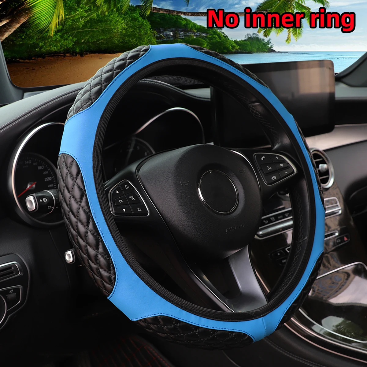14-15 Inch Embroidered PU Sheepskin Steering Wheel Cover Semi-Circular Car Rimless Interior Accessories