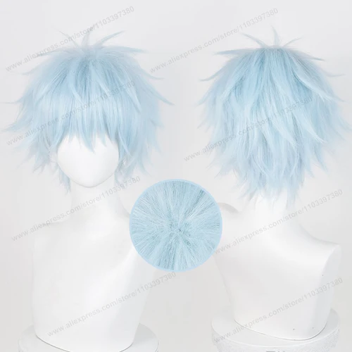 Okazaki Shinichi-Peluca de Cosplay de 30cm, pelo esponjoso azul claro para hombre, pelucas sintéticas resistentes al calor de Anime NANA de alta calidad
