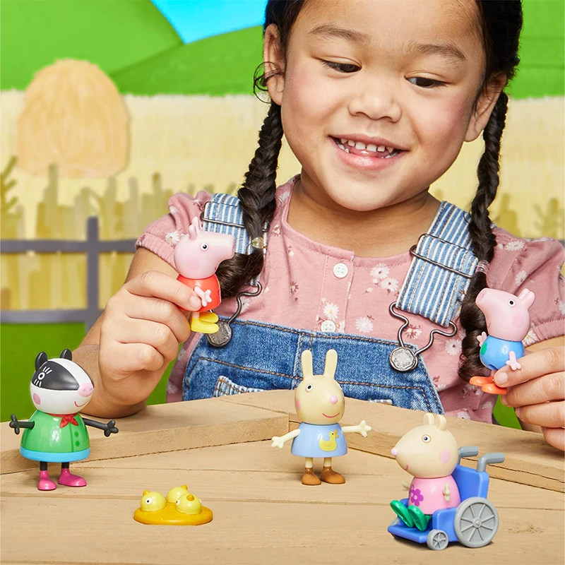 Peppa Pig's Farm Friends Anime Action Figure, 7 Pieces Playset, estatueta modelo animal dos desenhos animados, brinquedo bonito da menina, presente de aniversário infantil