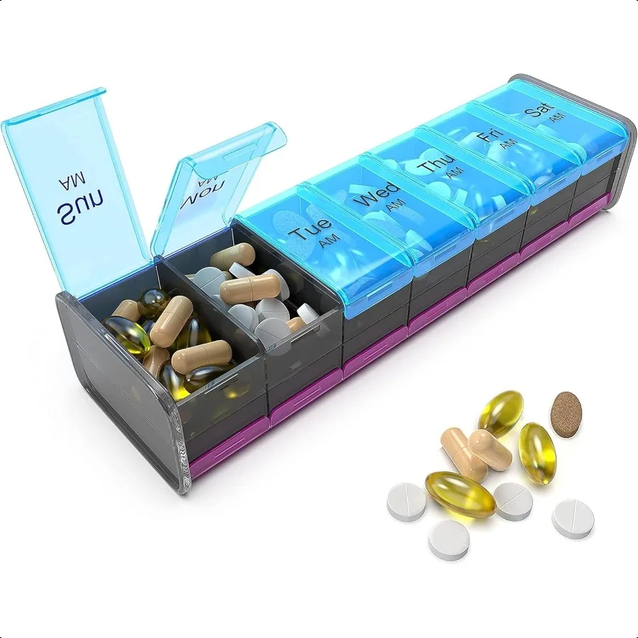 Extra Large Pill Organizer XXL Pill Box 7 Day Weekly Pill Organizer with AM PM Large Compartments Big Pill Case for plements Ju