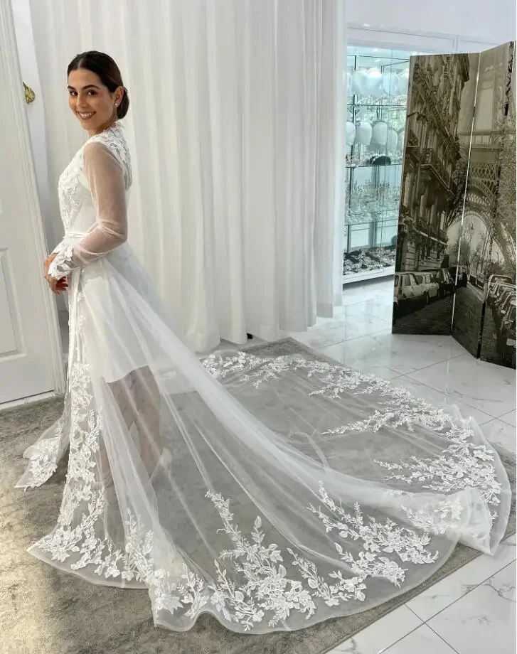 Appliques Long Sleeve Wedding Jacket Robe Party Shawl BOLERO Bridal Cape Elegant Long Wedding Coat Customized
