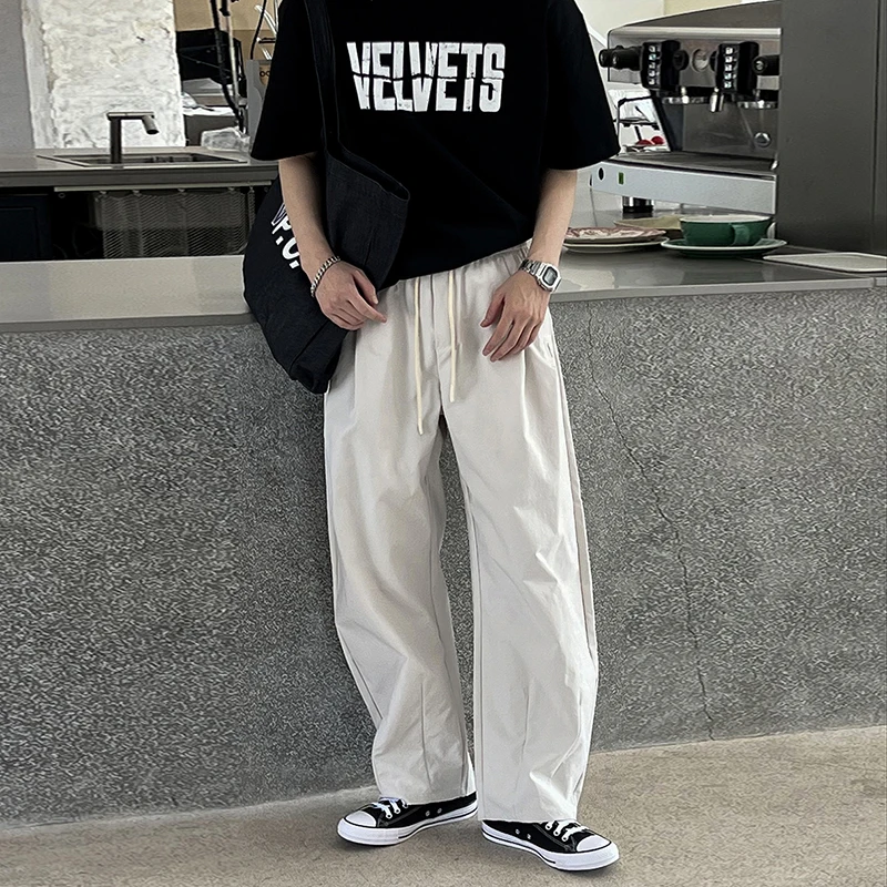 

Повседневные корейские рабочие брюки для мужчин, весенне-летние и осенние, свободные, с эластичной талией, широкие, длинные, универсальные, молодежные