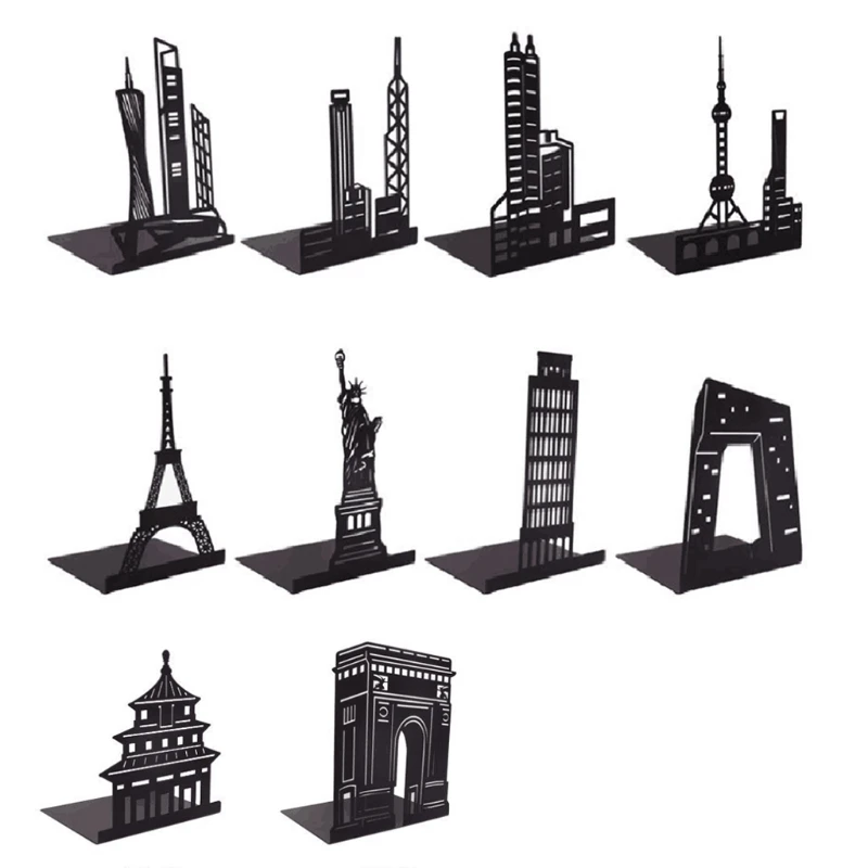 Hollow-out for Eiffel Tower Bookends for Creative Metal Bookends Landmark Patterns Design Home Office Decorative Bookend