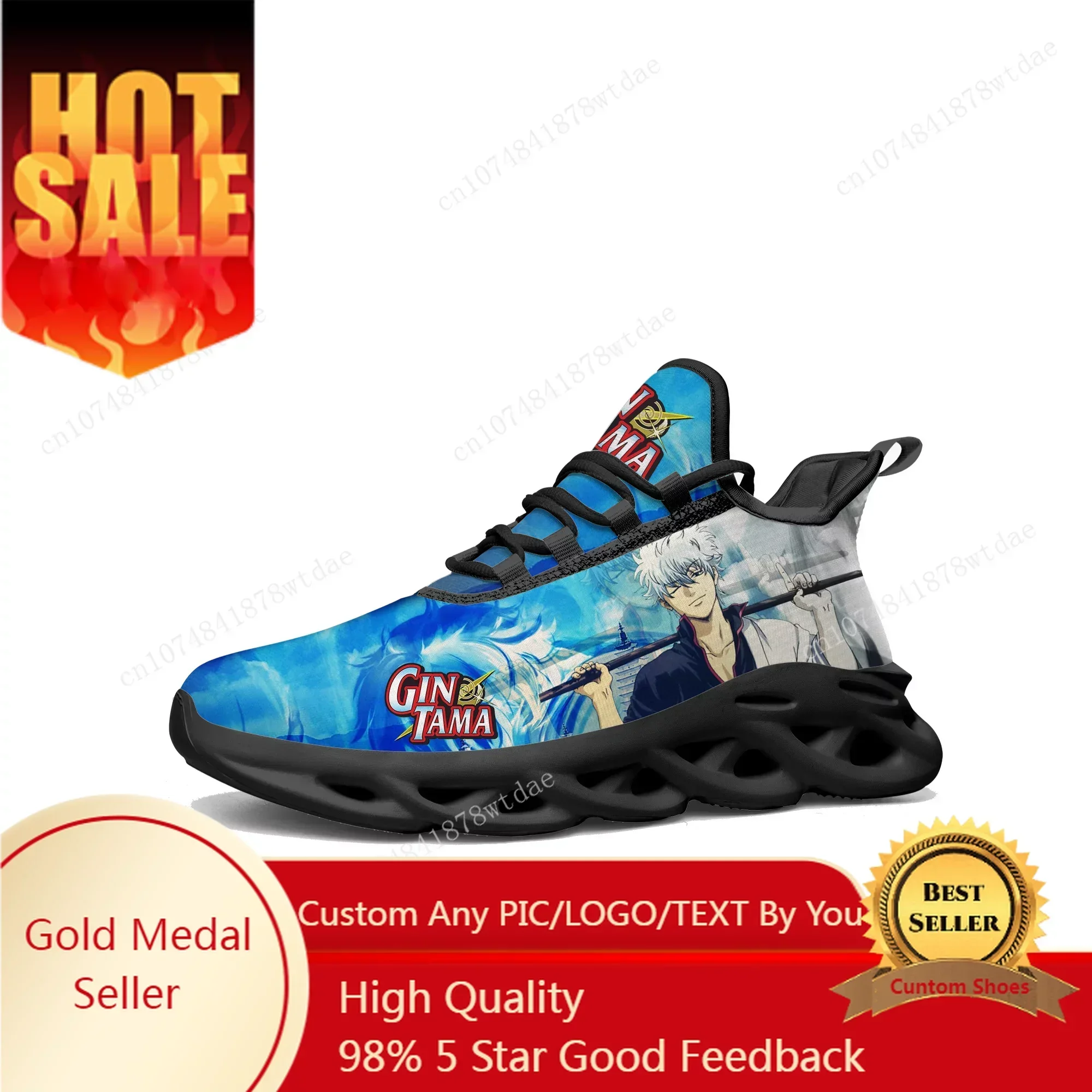 

Gintama Flats Sneakers Mens Womens Teenager Sports Running Shoes High Quality Sakata Gintoki Anime Custom Lace Up Mesh Footwear