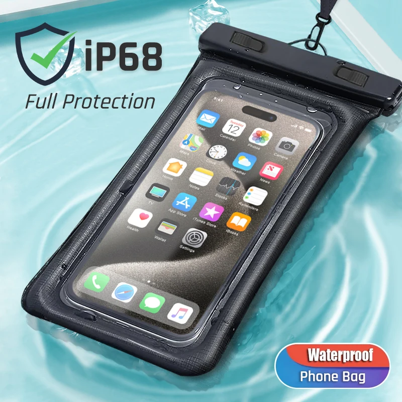 Funda de natación Universal IP68 impermeable para iPhone 16 15 14 13 12 11 Pro Max Xiaomi Samsung S23 funda de bolsa de aire accesorio de teléfono