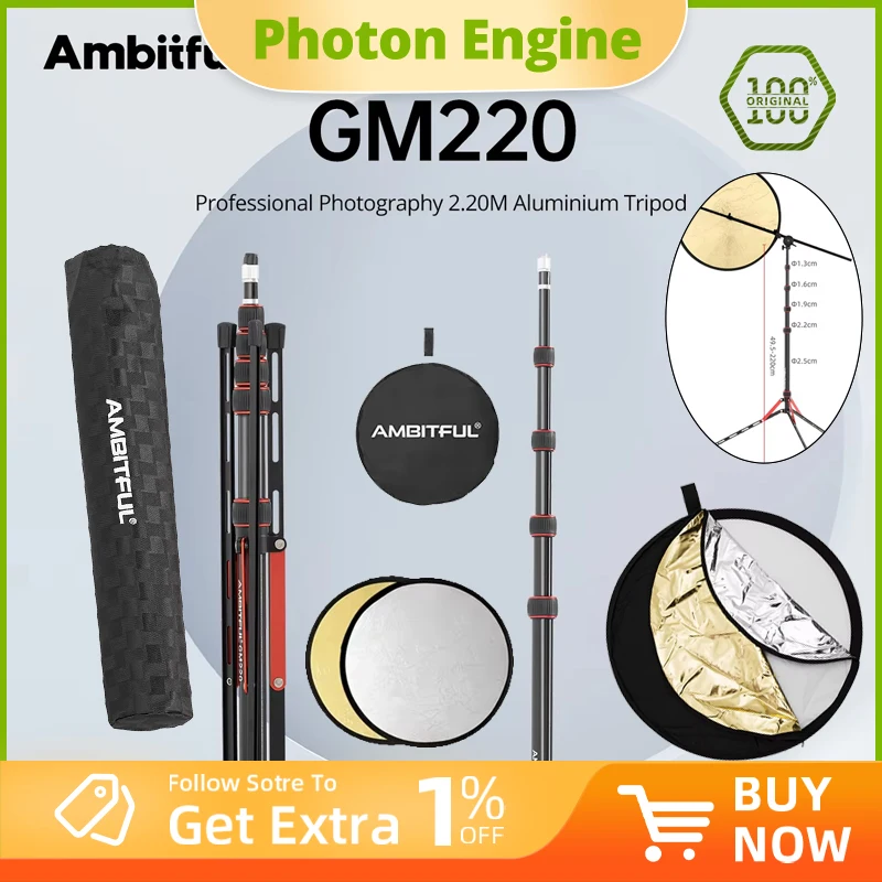 Kit de photographie extérieur AMBITFUL 220 cm avec support d'éclairage pliable inversé, support de réflecteur et réflecteur 5-en-1 de 80 cm