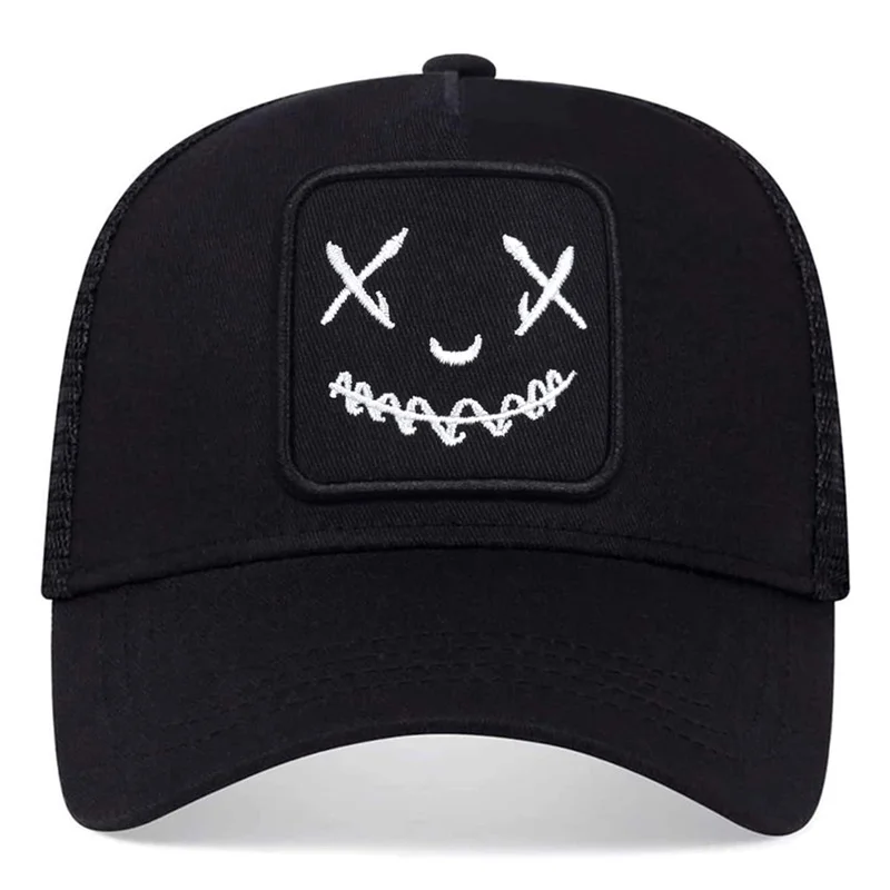 Baseballkappen mit Smile-Face-Stickerei für Damen und Herren, verstellbare Snapback-Kappen aus Baumwolle, Hip-Hop-Mesh-Kappen, Sommer-Outdoor-Sonnenhüte, Dad-Hats – Detail 2