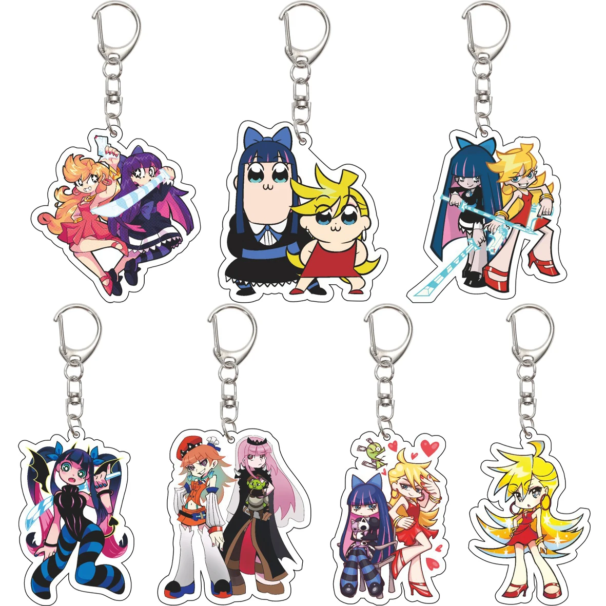 

55MM Keychain Anime ‌Panty & Stocking with Garterbelt Panty Stocking Scanty Kneesocks Acrylic Key Chain Cute Chrismas Gifts