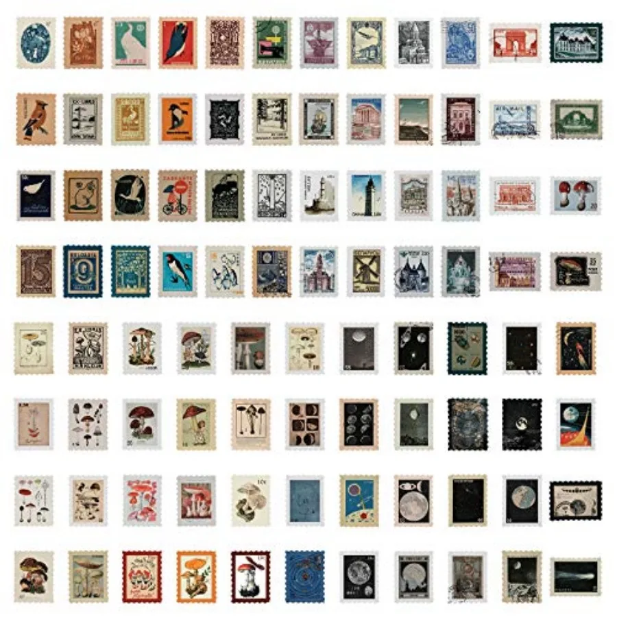 

184 Pcs Vintage Fake Postage Stamp Stickers Set, Animals Plant Assorted Designs Stamp Shape Decorative Stickers for Journaling
