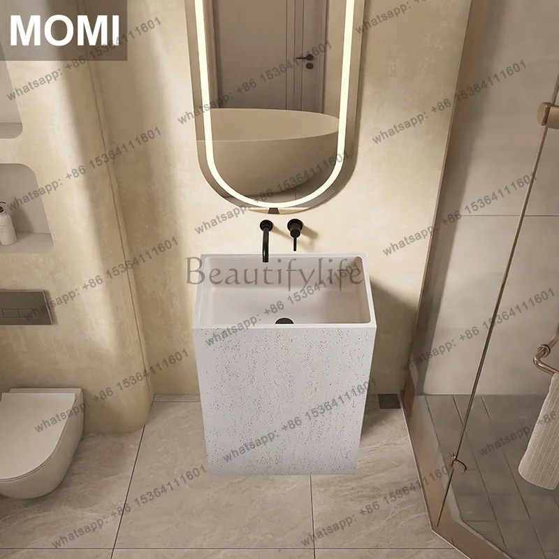 Wabi Sand Travertine Personalized Washbasin Bathroom Integrated Art Square Column Basin