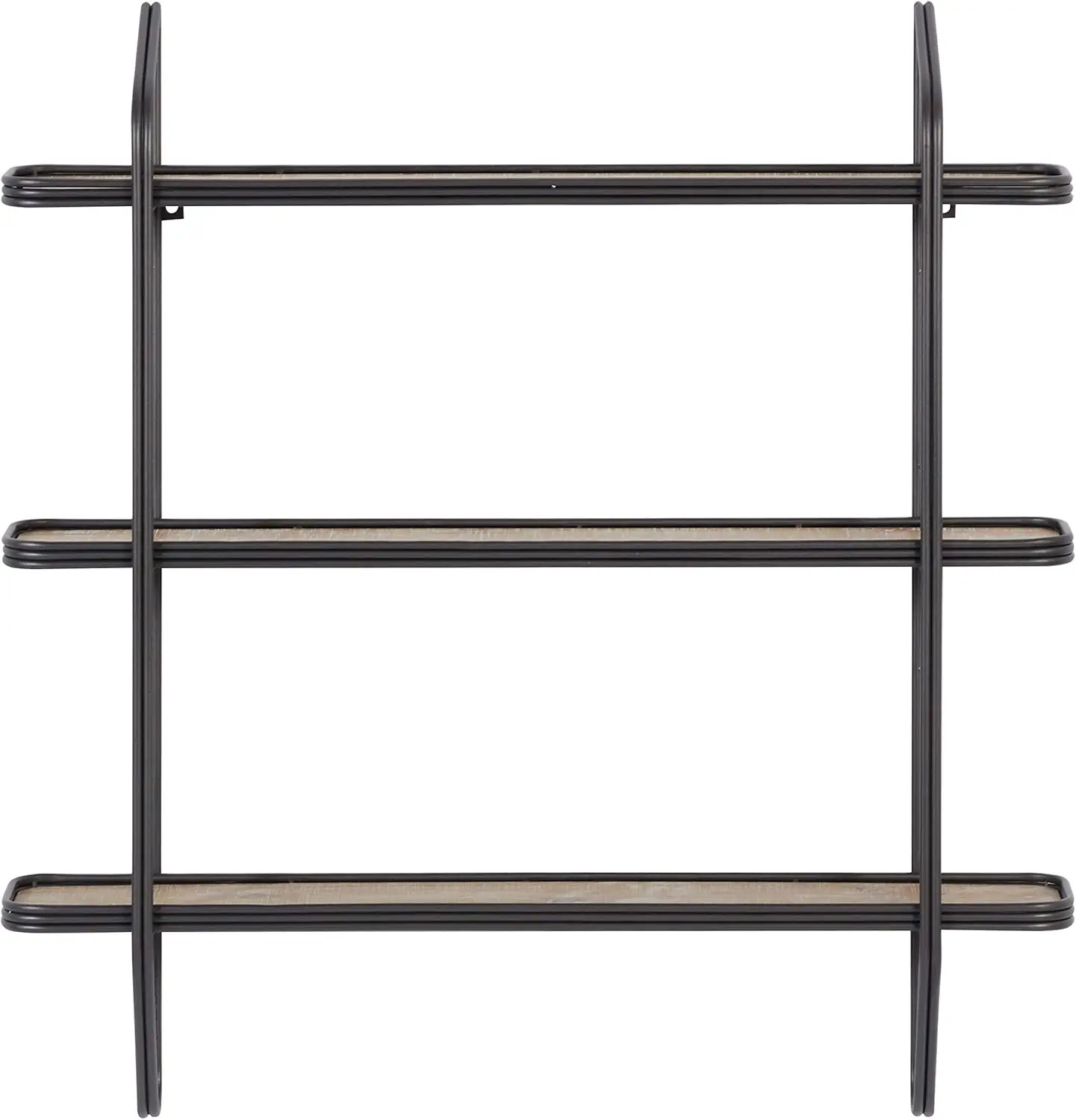 Large Rectangular Silver Metal and Wood 3-Tier Wall Shelf 32