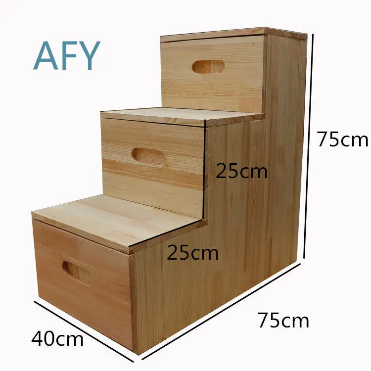 Ladder Cabinet for Home Indoor Use Solid Wood Multi-Functional Stool Step Climber Moving Drawer Simple Storage Single Side