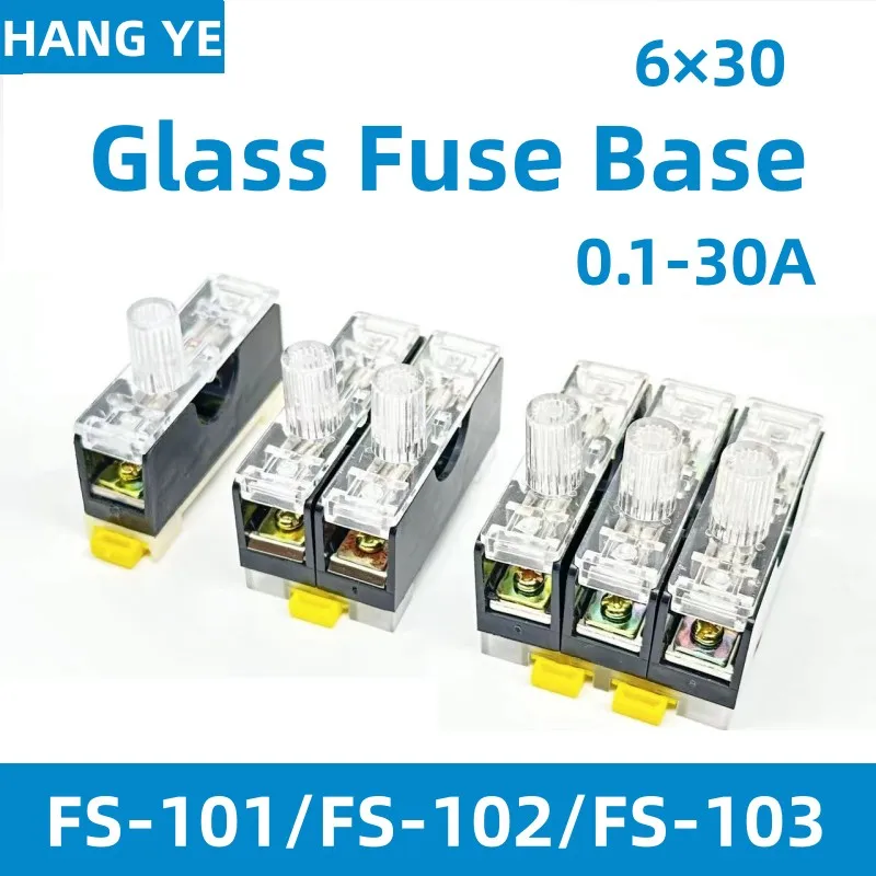 6X30mm 220V Glass Fuse Holder FS-101 FS102 FS103 glass fuse bracket Din Rail Mount Single Pole 6*30 Fuse Casing 0.5A ~ 30A