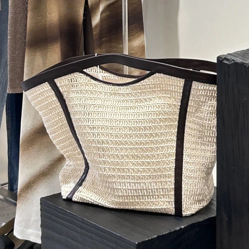 Borse Tote Oversize In paglia da spiaggia per donna borsa a mano di design di lusso 2024 novità In tessuto di lino con tasca interna di grande