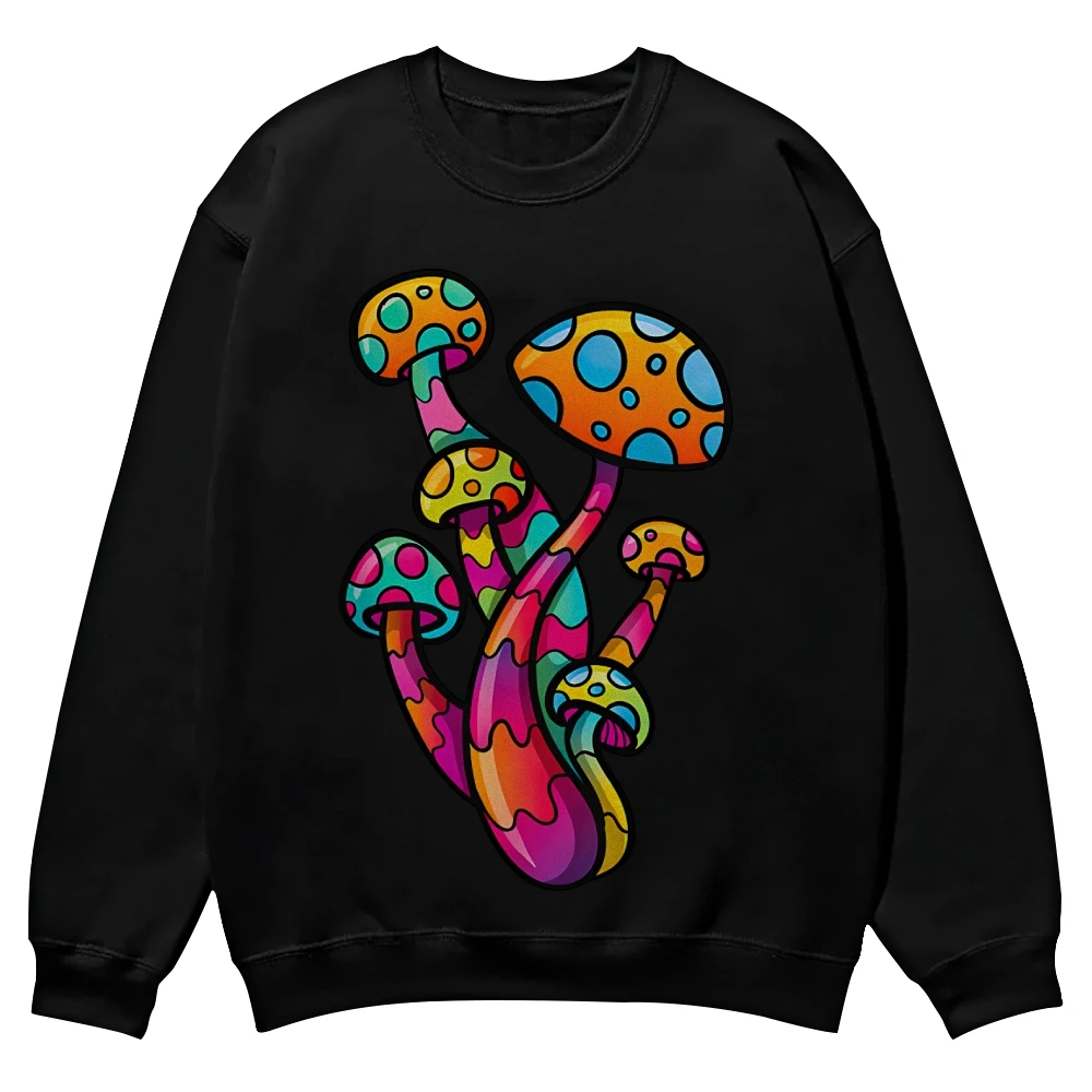 

TColorful Mushroom Pattern Print Women's Hoodless Sweatshirt High Quality Cotton Fashion Short Sleeve Autumn Warm Thick Top