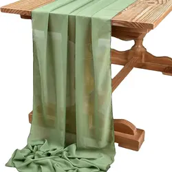 Sage Green Chiffon Table Runner Gauze Rustic Sheer Table Decor for Romantic Bridal Baby Shower Birthday Party Wedding Decoration