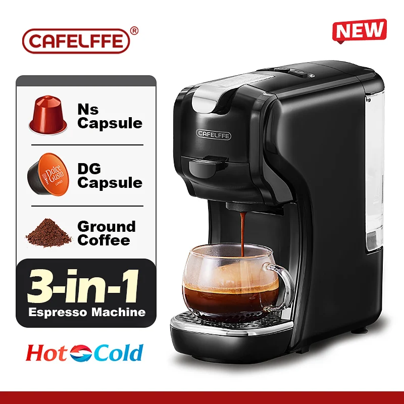 

Cafelffe Coffee Machine 3in1 Hot/Cold Multiple Capsule Espresso Maker DG Cappuccino Nexpresso Capsule Powder cafeteria 19Bar