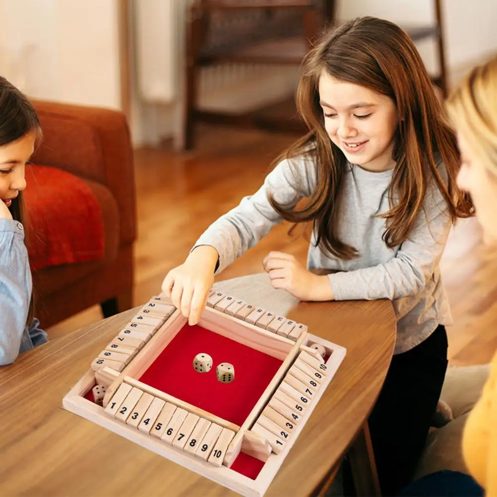 Shut Box Game Wooden Dice Game Wooden Shut Box Board Game with Dice Educational Math Number Strategy for 4 Players Fun Family