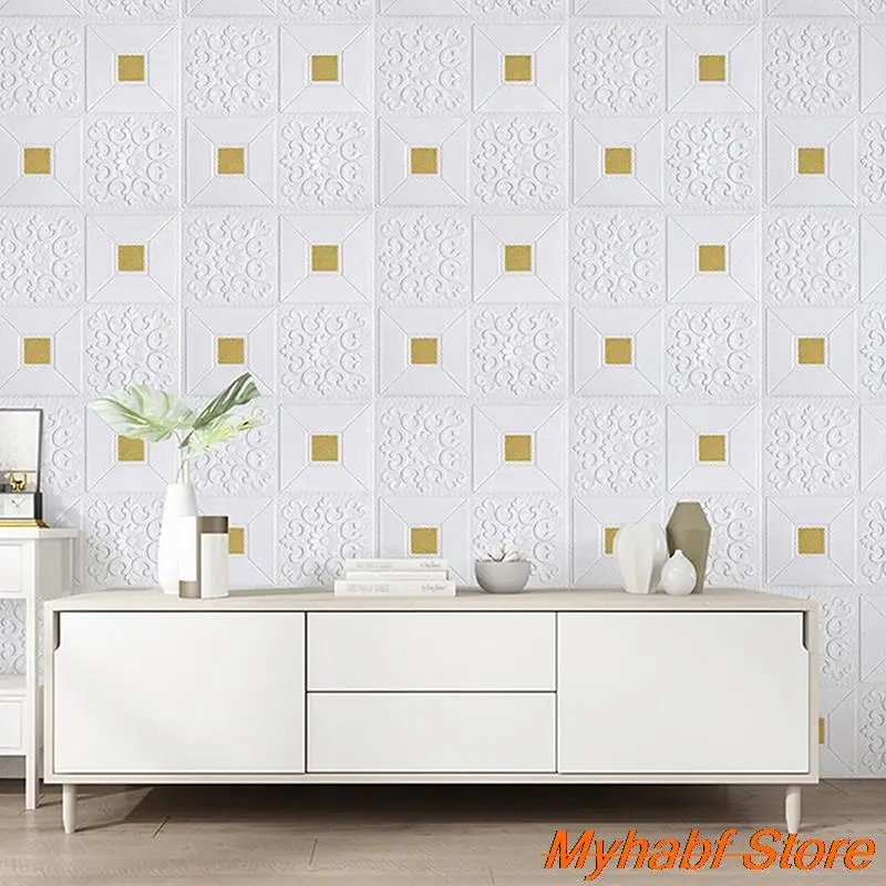 10pcs 3D Tile Brick Wall Sticker Waterproof Self-adhesive Foam Panel Wallpaper for TV Background Bedroom Home Decoration 35*35cm