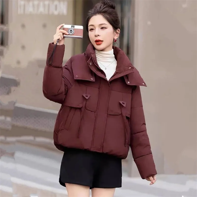 2025 Nieuwe Mode Parka Jas Vrouwen Koreaanse Herfst Winter Losse Capuchon Dikker Warm Dons Katoen Gewatteerde Korte Jassen Vrouwelijke tops