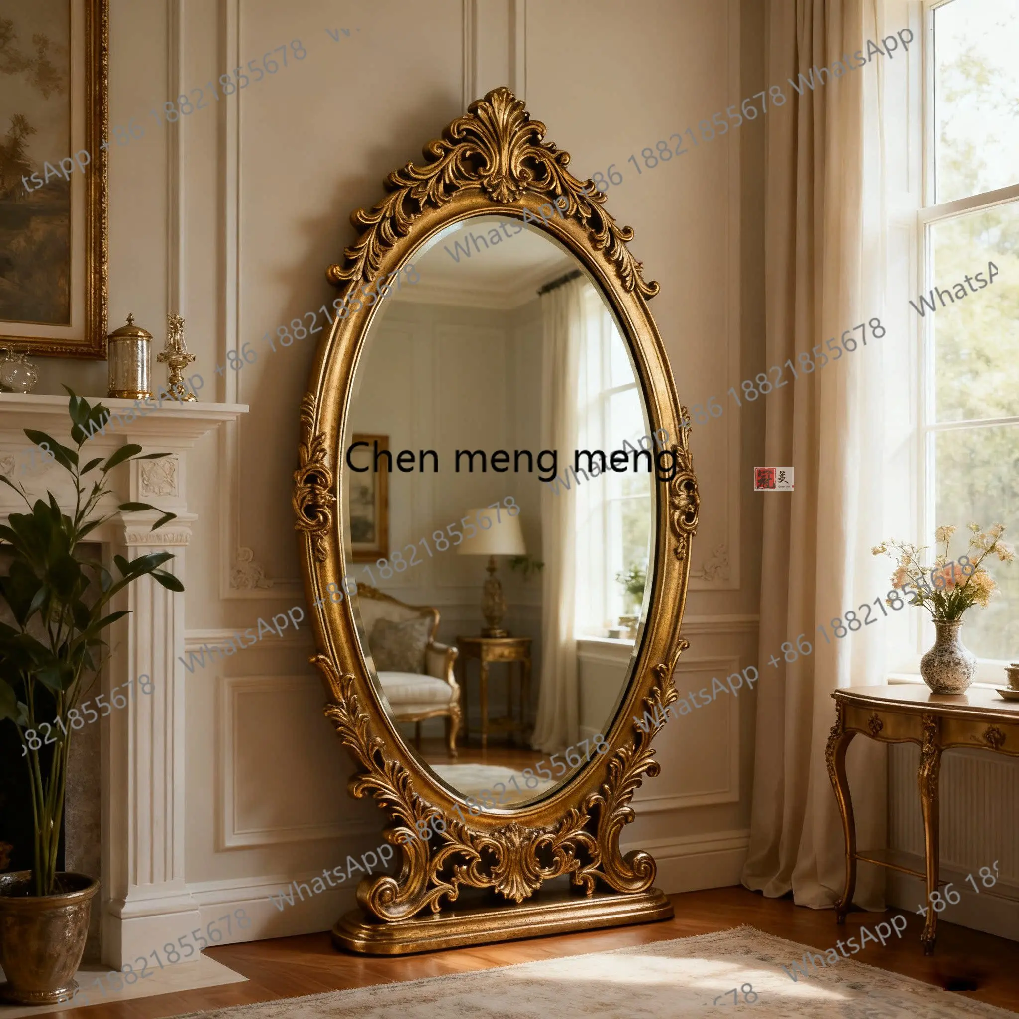 French mirror full body mirror handmade custom size American retro floor mirror carving