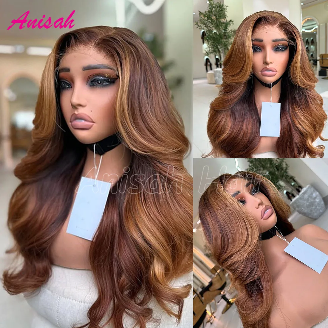 

Body Wave Balayages Highlight Lace Front Human Hair Wigs for Women Glueless Pre Plucked Transparent Lace Frontal Wig