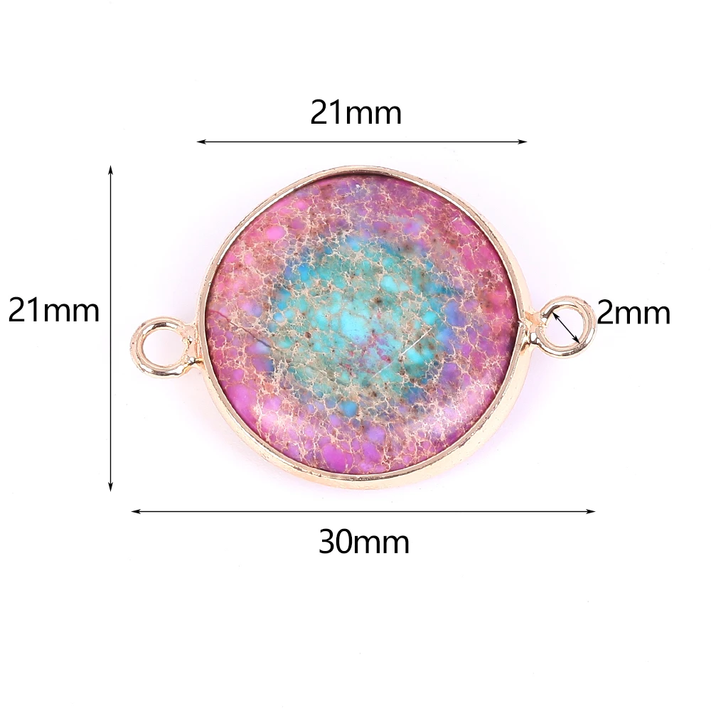 Natural Stone Pendants Golden Round Colorful Sea Sediment Pendants For Jewelry Making Diy Charm Necklace Crafts Accessories 16mm