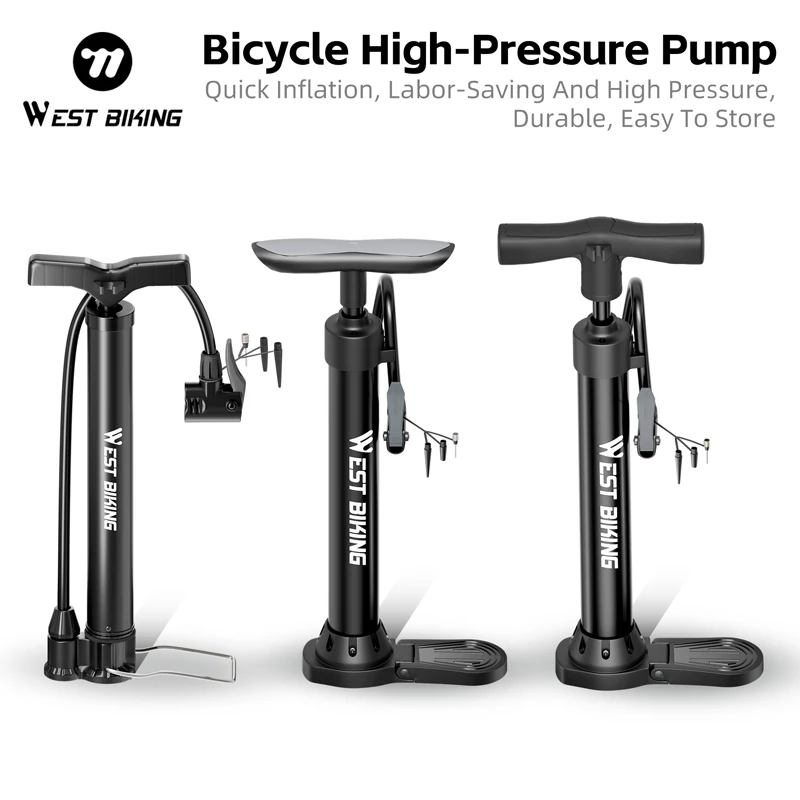 

WEST BIKING Motorcycle Pump 120PSI High Pressure Labor-Saving Air Pump For Bicycle Car E-Bike AV/FV Inflator Bicycle Accessory