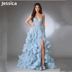 Jessica Luxury Blue Prom Dresses Tulle Off The Shoulders Evening Dresses Wedding Dress Formal Party Dresses Robes De Soirée