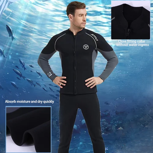 Imagen 2 del producto Nuevo traje de neopreno de 3mm/2MM para hombre y mujer, chaqueta con cremallera, pantalones, traje de baño para pesca submarina, traje de baño para surf en Kayak, traje de buceo