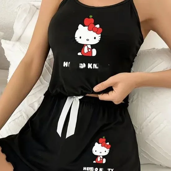 

Student Cute Kitten Camisole Shorts 2025 New European American Cartoon Anime Vest Women's Fashionable Sweet Sexy Home Suit Set