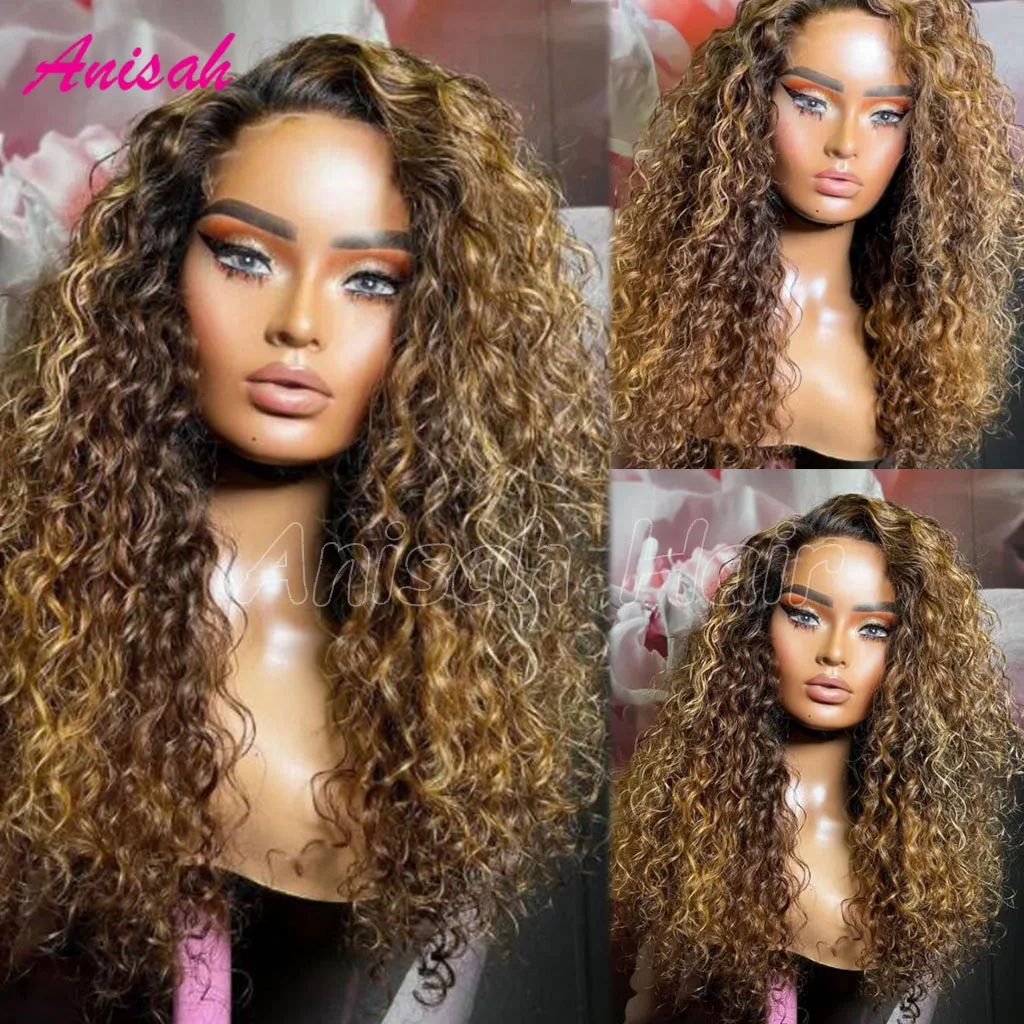 

Brazilian Virgin Hair 13x4 Highlight Water Wave Human Hair CLosure Wig PrePlucked Highlighted Curly Lace Front Wigs For Women