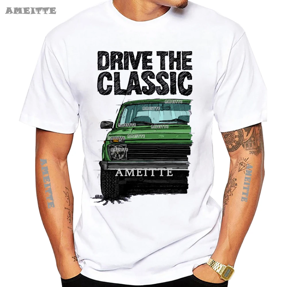 

New Summer Men Short Sleeve Drive The Classic Lada-niva Late Model T-Shirt Boy Casual White Tees Russia Legend Car Sport Tops