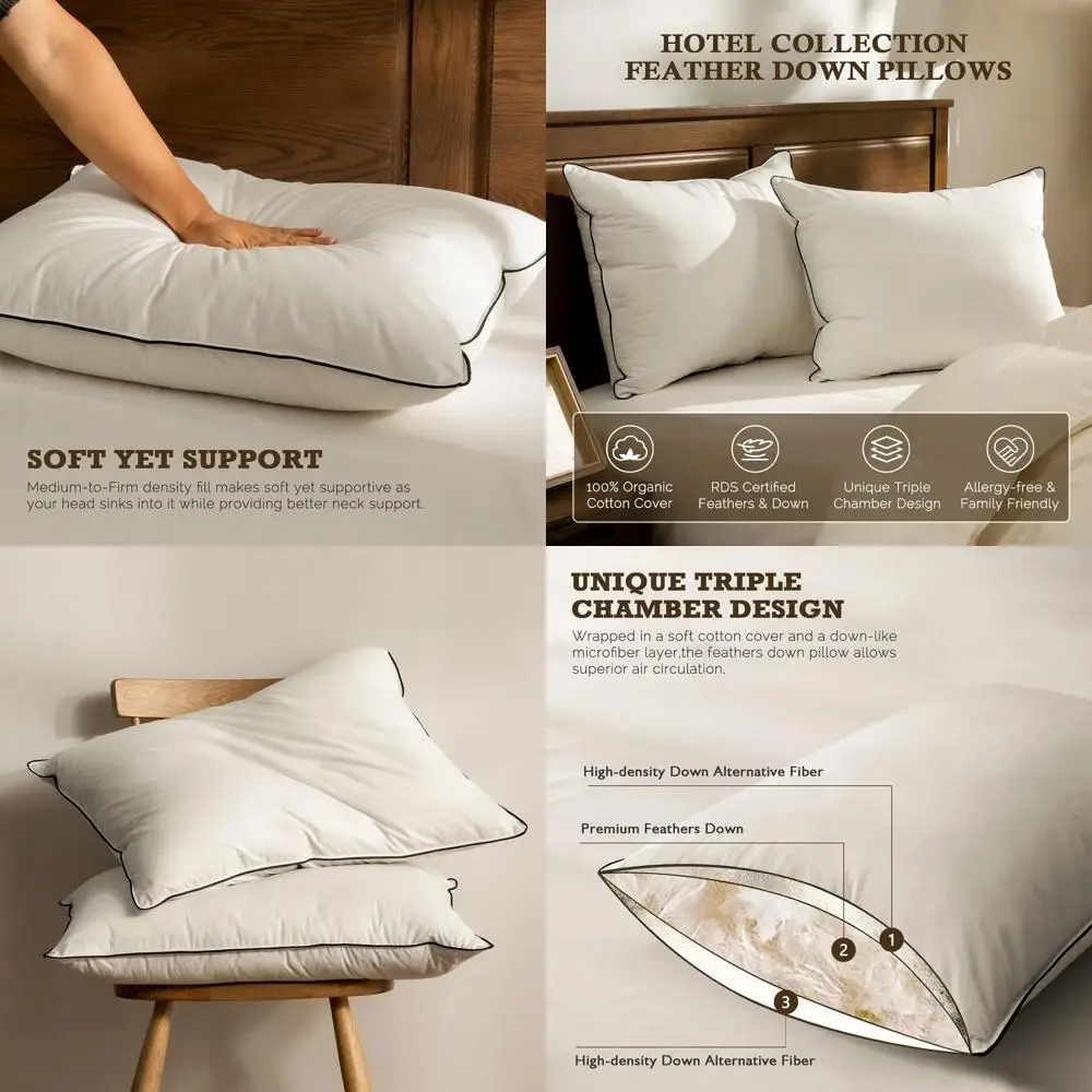 

Подушки из органического хлопка King Size - 2 штуки, средней жесткости, 20x36