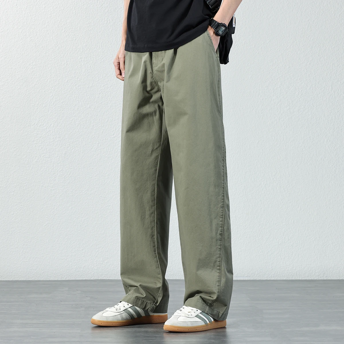 Pure Cotton Casual Pants Men's 2026 Summer Loose and Versatile Simple Solid Color Straight Trousers
