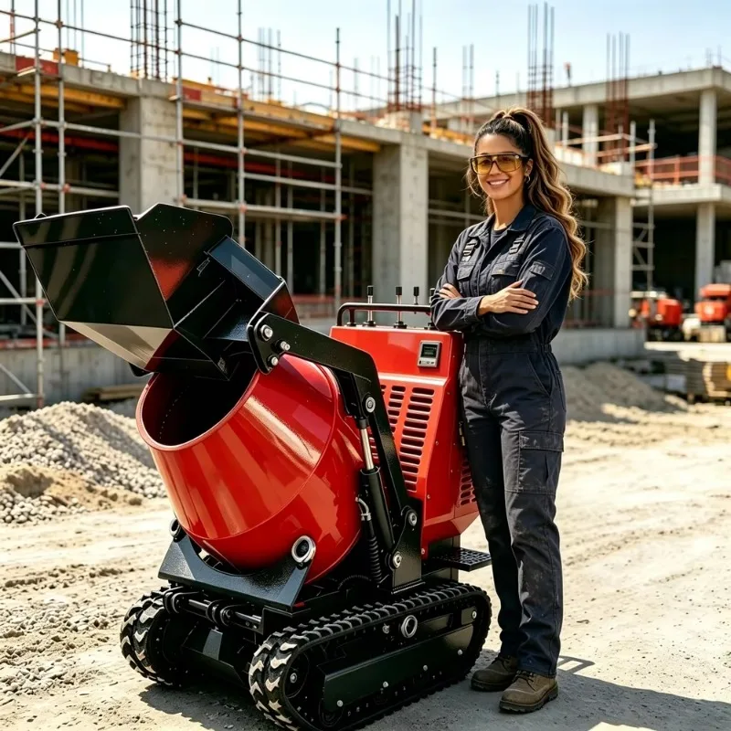 300L Crawler Concrete Mixer Mobile Cement Mixing Machine Portable Tracked Concrete Mixer Diesel Powered Mini Construction Mixer