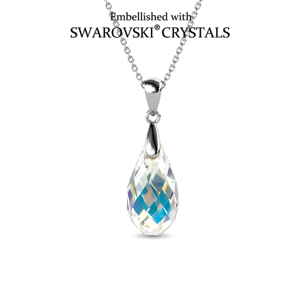 Daisini Waterdrop Unset Gemstone Charm Necklace Embellished with Swarovski Crystal Jewelry Valentines Day Gift for Couples