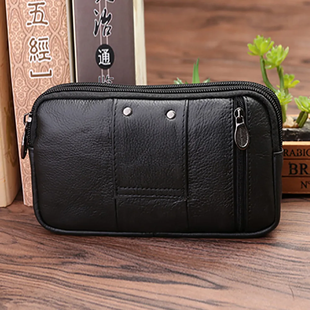 Fashion Men Genuine Leather Business Waist Fanny Bag Cowhide Case 6 Inch Cell Phone Pocket Designer Bum Belt Pack Purse Pouch