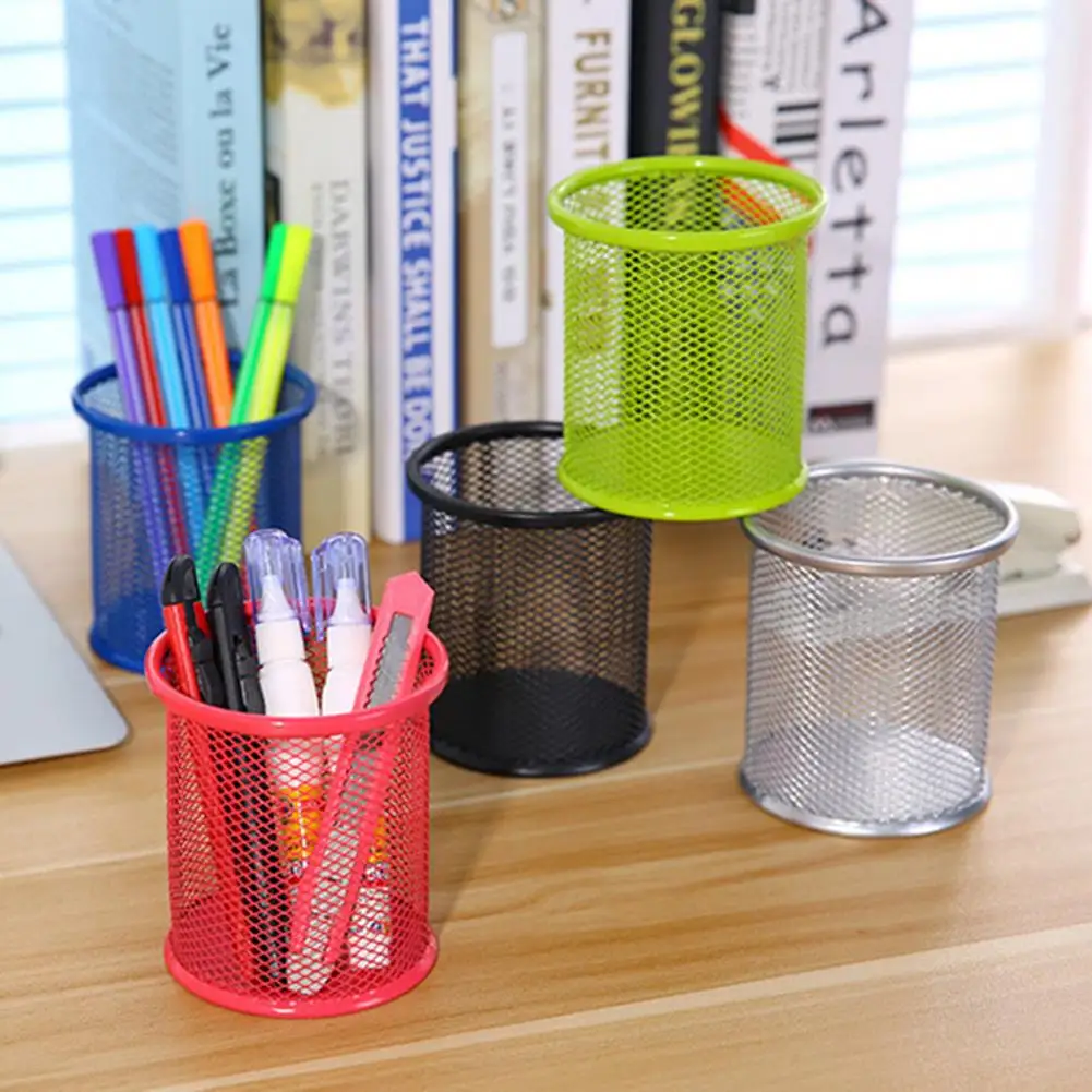Pen Holder Large Capacity Anti-deform Wrought Iron Pencil Ruler Stationery Storage Bucket for Home
