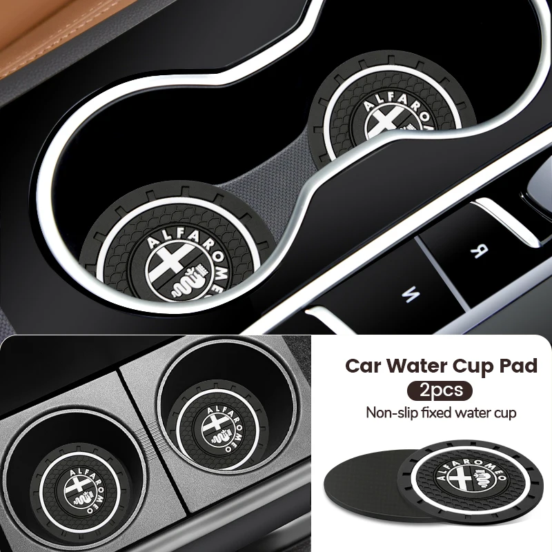 2pcs Car Waterproof Pads Water Cup Slot Anti-Skid Pads Auto Parts For Alfa Romeo Giulietta Mito Giulia Stelvio Brera 147 156 159