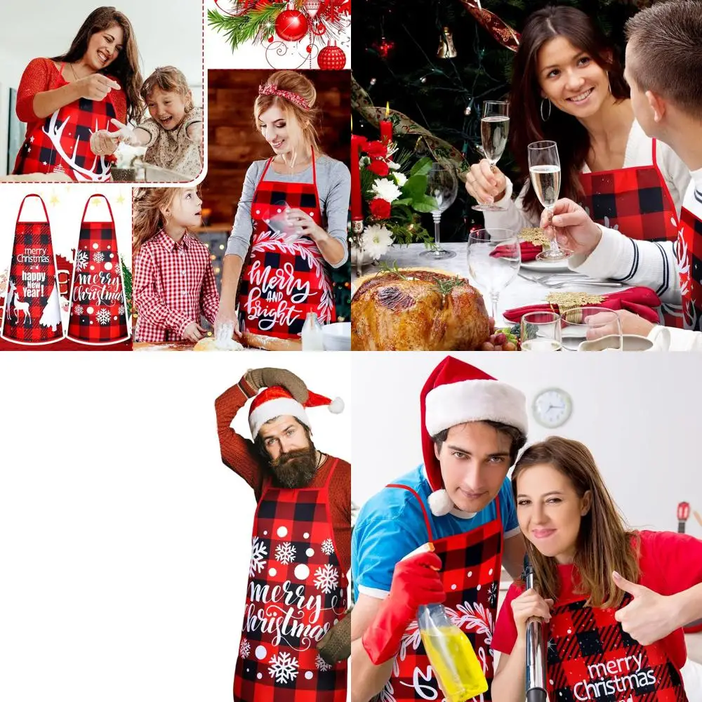 

Набор из 12 рождественских фартуков в деревенском красно-черном клетку для праздничной кухни и барбекю