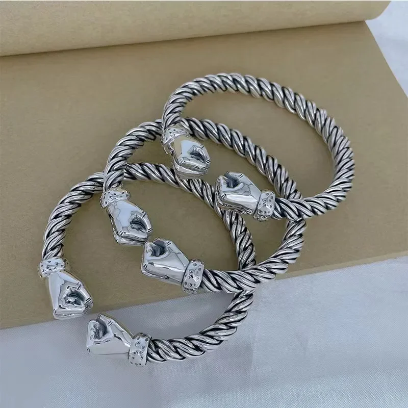 Sterling Silver 999 Power Holding Bracelet for Men's Fashion Retro Adjustable High End Hegemonic Hip Hop Rock Trend Gift