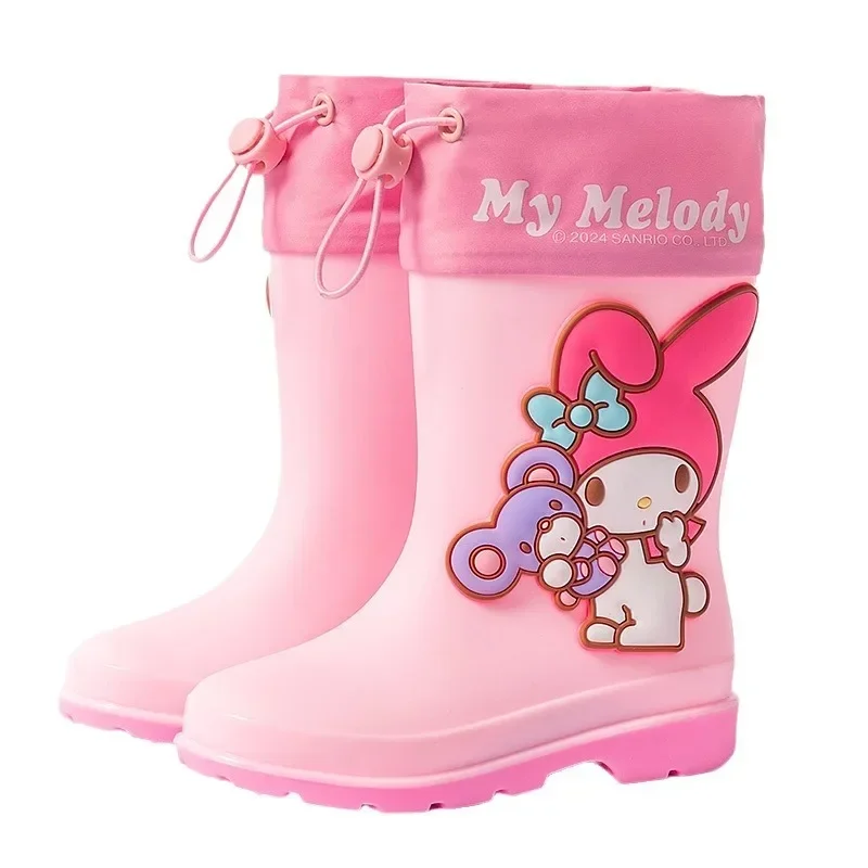 

New Kuromi Water Proof with Drawstring Beam Mouth Sanrios My Melody Girl Middle Tube Rain Boots Boy Student Rubber Boots