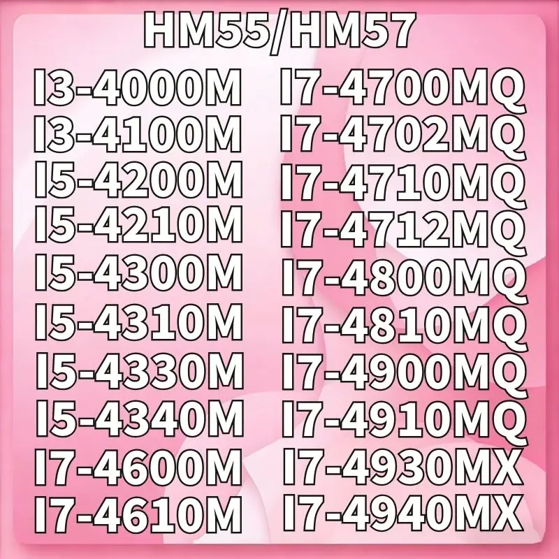 I3-4000M/4100M/I5-4200M/4210M/4300M/4310M/4330M/4340M/I7-4600M/4610M/4700MQ/4702MQ/4710MQ/4712MQ/4800MQ/4810MQ/4900MQ/4910MQ