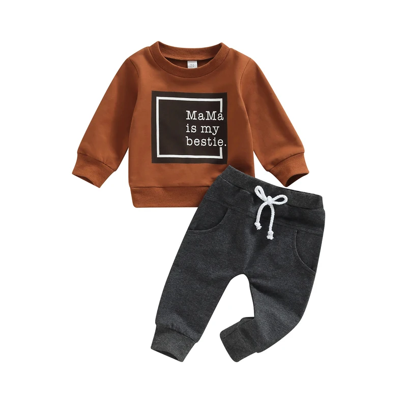 

Toddler Baby Boy Clothes Mamas Bestie Long Sleeve Sweatshirt Jogger Pants Set Fall Winter Outfits