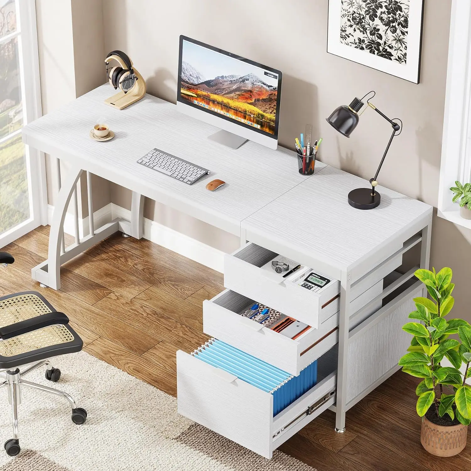 59 Inch Computer Desk With 3 Drawers & File Storage, Industrial Workstation With Large Desktop & Metal Frame , Customized