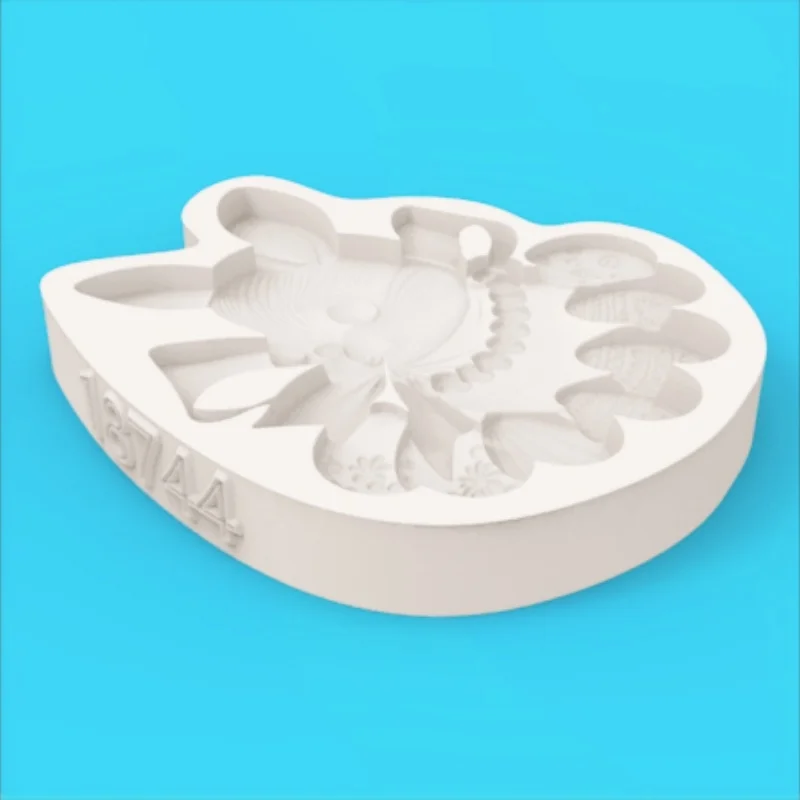 Silicone Mold for Cute Rabbit with Ribbon Bow, Featuring Bow and Beaded Necklace Easter Egg Designs, Exquisite Easter-Themed Chocolate Fondant Dessert Decoration Making Mold view 5
